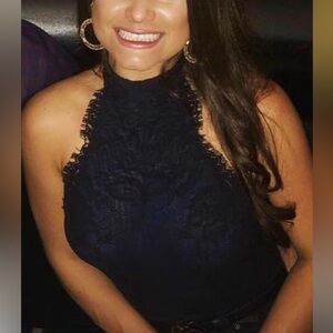 Free People Intimates Halter Lace Navy Bodysuit